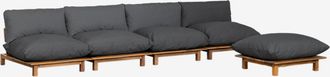 Sklum Sof&aacute; Modular Reclinable De Jard&iacute;n De 4 Piezas Con Puff En Madera De Acacia Brina Sklum Gris Antracita