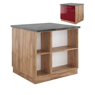 Vicco Isla De Cocina Fame-line, Burdeos Brillo Intenso/roble Dorado, 90 Cm Con Caj&oacute;n, Sin Encimera Vicco