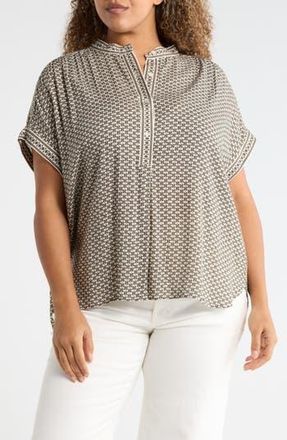 Max Studio Dolman Short Sleeve Top in Ivory/Army Four Clovers at Nordstrom Rack, Size 2X