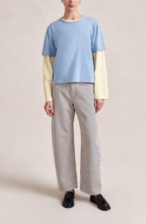 La Ligne Short Sleeve Boyfriend Tee in Chambray at Nordstrom, Size X-Small