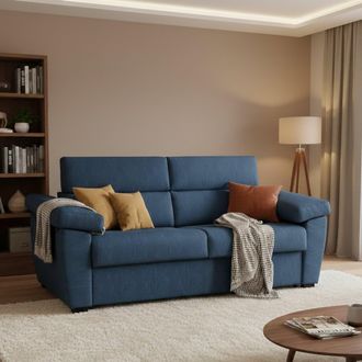 Dmora Sof&aacute; Cama 3 Plazas Pacecos, Desenfundable, Con Almacenaje Made In Italy, Lavable, 225x95 Cm Azul