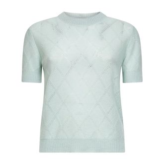 Blanca Vita Cashmere Knitwear, female, Green, Size: XS Button Diamond-Stitch Knit Sweater