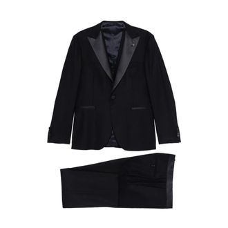 Tagliatore Single Breasted Suits, male, Blue, Size: 2XL Single-breasted Three-piece Suit