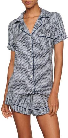 Eberjey Gisele Printed Relaxed Jersey Knit Short Pajamas in Seashell Navy/Navy at Nordstrom, Size X-Large
