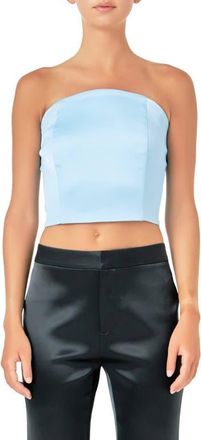 endless rose Strapless Satin Crop Top in Clean Blue at Nordstrom, Size Small