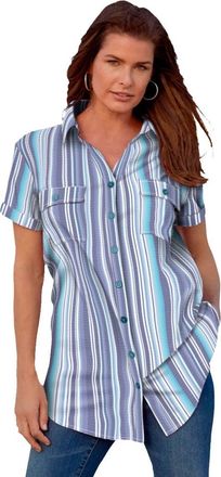 Roaman's Seersucker Shirt in Blue Seersucker Stripe at Nordstrom, Size 14