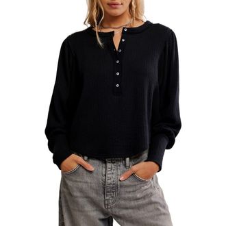 Free People Quinn Rib Henley Top in Black at Nordstrom Rack, Size X-Large