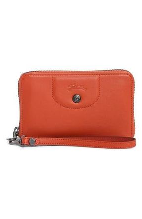 Longchamp Le Pilage Cuir Zip Wristlet Wallet in Rust at Nordstrom Rack