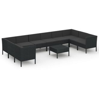 vidaXL Set De Muebles De Jard&iacute;n 11 Pzas Cojines Rat&aacute;n Sint&eacute;tico Negro Vidaxl
