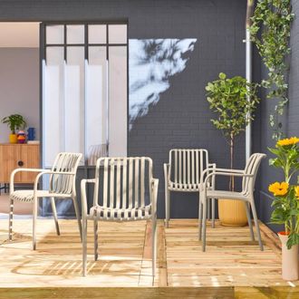 Sweeek Set Of 4 Plastic Garden Armchairs in Beige
