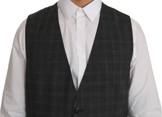 Dolce & Gabbana Gray Wool STAFF Checkered Stretch Mens Vest
