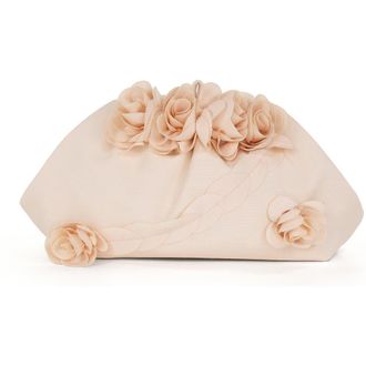 Badgley Mischka Violet Jacquard Satin Floral Applique Pouch Clutch in Peach Pearl at Nordstrom, Size Medium