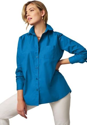 Jessica London Stretch Cotton Oversized Shirt in Pool Blue at Nordstrom, Size 12