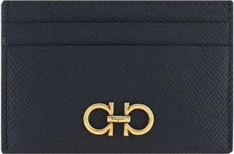 Ferragamo Kalfsleren Kaarthouder met Gancini-logo - Dames - Portefeuilles - Zwart - ONE Size - Leer - Accessoires