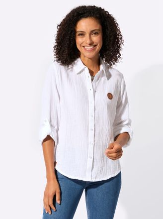 Casual Looks Langarmbluse CASUAL LOOKS, Damen, Gr. 36, wei&szlig;, 100% Baumwolle, unifarben, Blusen Langarmbluse