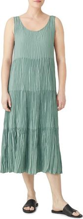 Eileen Fisher Tiered Pleated Silk Midi Dress in Green at Nordstrom, Size Medium P