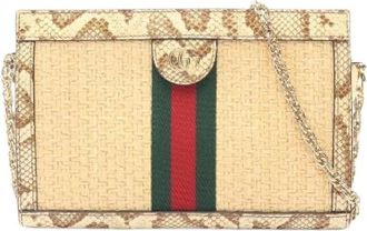 Gucci Pre-owned Clutches, female, Beige, Size: ONE SIZE Pre-owned Ophidia exotic leather raffia shoulder bag