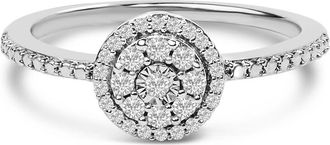 House of Brilliance Sterling Silver 1/5 Cttw Diamond Round Motif Halo Ring