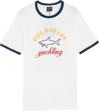 Paul & Shark Katoenen T-shirt met gedrukt logo - Heren - T-shirts - Wit - 2XL - Katoen - Tops
