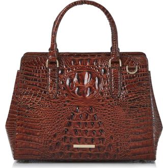 Brahmin Small Finley Croc Embossed Leather Satchel in Pecan at Nordstrom