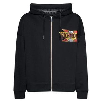 John Richmond Hoodies & sweatvesten, Heren, Zwart, XL, Hooded Zip Sweatshirt met Iconische Graphic op de Voorkant