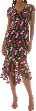 Joseph Ribkoff Novelty Floral Embroidered Flounce Dress In Black Multi