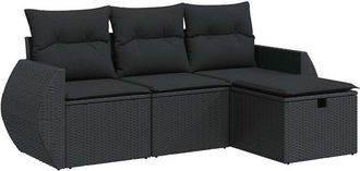 vidaXL Juego De Sof&aacute;s Jard&iacute;n 4 Pzas Con Cojines Rat&aacute;n Sint&eacute;tico Negro Vidaxl