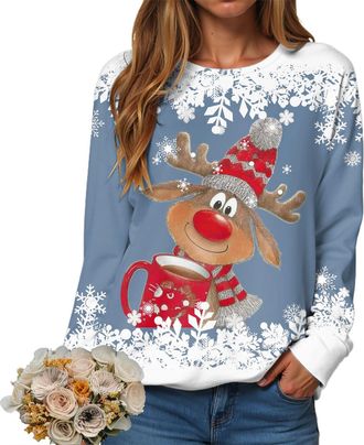 Generic Christmas Sweatshirts for Women Uk Womens Sweatshirt Christmas Printed Autumn and Winter Casual Pullover Top Casual Loose Fit Ladies Xmas Jumper Funny