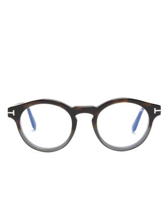 Tom Ford Eyewear tortoiseshell-effect round-frame glasses - unisex - Acetate - One Size - Brown