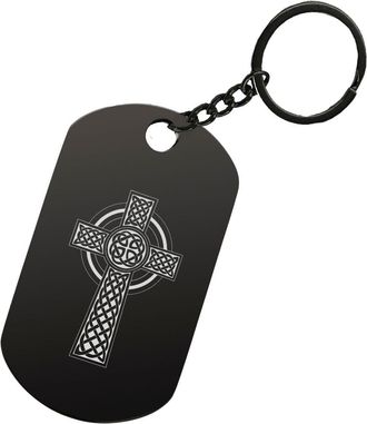 Generic Celtic Ancient Cross Laser Engraved Steel Dog Tag Keychain Keyring