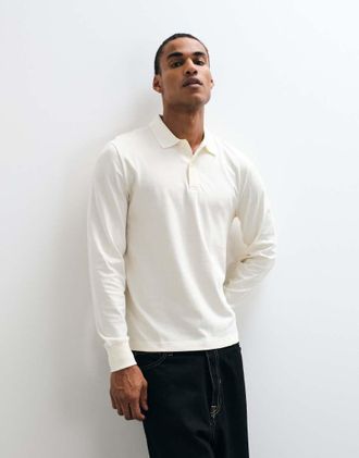 GANT polo pima a maniche lunghe color crema-Bianco