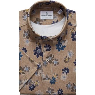 Emanuel Berg Modern Fit 4 Flex Short Sleeve Stretch Knit Polo Shirt in Medium Brown at Nordstrom Rack, Size X-Large