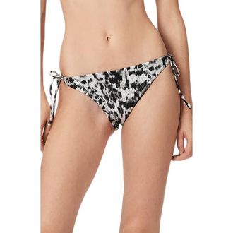 AllSaints Saph Side Tie Bikini Bottoms in Grey Leopard at Nordstrom, Size X-Small