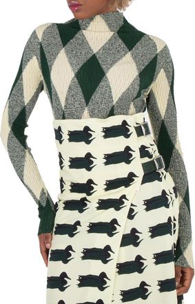 Burberry High-Neck Argyle Knit Jumper, Size Small