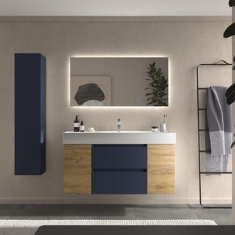 Cygnus Bath Mueble Ba&ntilde;o Bequia 120cm Y Coqueta Y Lavabo Azul / Roble 120x45x66