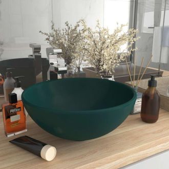 vidaXL Lavandino Lusso Rotondo Verde Scuro Opaco 32,5x14 cm Ceramica - Vidaxl