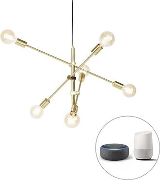 QAZQA Smart Pendant Light Brass 6-Lights Incl. Wifi G95 - Sydney
