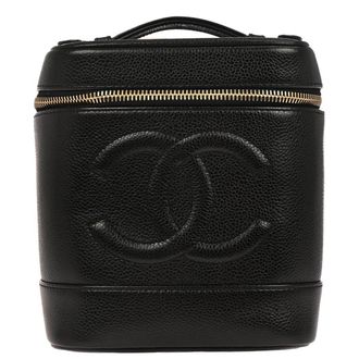 Chanel Vintage Timeless Cosmetic Case Caviar Black Leather Handbag (Pre-Owned)