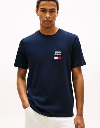 Tommy Hilfiger Mens Tommy Hilfiger Brand Love Text Stack Mens T-Shirt - Desert Sky - Blue/Black - Size: 38/Regular