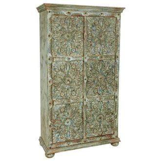 Wanderlust Deco Armario De Madera Tallada Verde 102x44x183