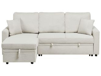 Beliani Sof&aacute; de 3 plazas de tejido beige 3 personas