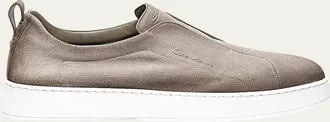 Santoni Mens Victory Logo Suede Slip-On Sneakers