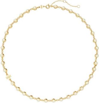 Tory Burch Moondance Faux Pearl Necklace in Light Brass /Pearl at Nordstrom