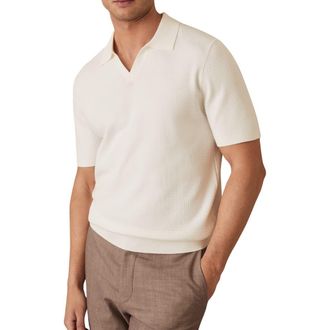 Reiss Tyne Textured Johnny Collar Polo Sweater in White at Nordstrom Rack, Size Xx-Large
