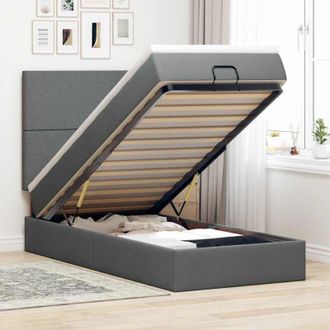 vidaXL Cama Otomana Con Colch&oacute;n Y Led Tela Gris Oscuro 90x200 Cm Vidaxl
