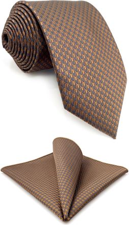 Shlax & Wing Neckties for Men Houndstooth Khaki Rose Beige Grey Tie Set with Matching Pocket Square 57.5