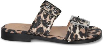 Ganni Luipaard Gesp Slide Sandalen - Dames - Sandalen - Veelkleurig - 35 EU - Katoen - Schoenen