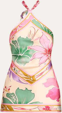 Retrof&ecirc;te Adelaide Floral Silk Knotted Halter Overlay Mini Dress