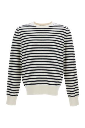 A.P.C. Blue and White Striped Cotton-Blend Sweater with Ribbed Detailing