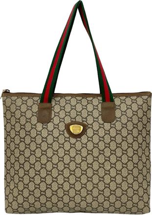 Gucci Brown Green Red Color Leather Pvc Tote Bag (Pre-Owned)